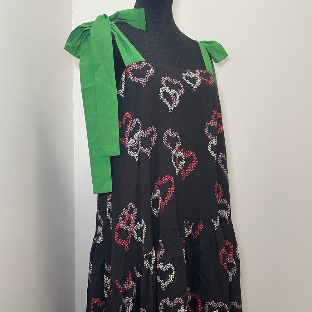 Sandro- Delicate Heart-Motif Midi Dress With Green Straps Size Medium - Picture 4 of 16